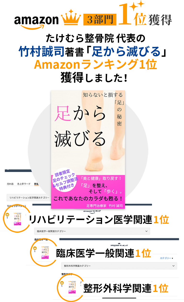 たけむら整骨院 代表の竹村誠司著書「足から滅びる」Amazonランキング1位を獲得しました！
